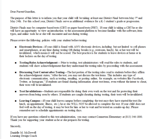 Important Parent D.F. Letter.