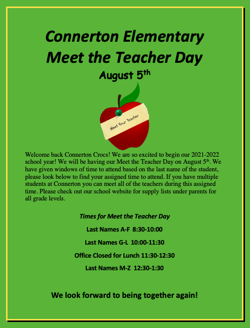 Click Here for Meet the Teacher Day August 5th